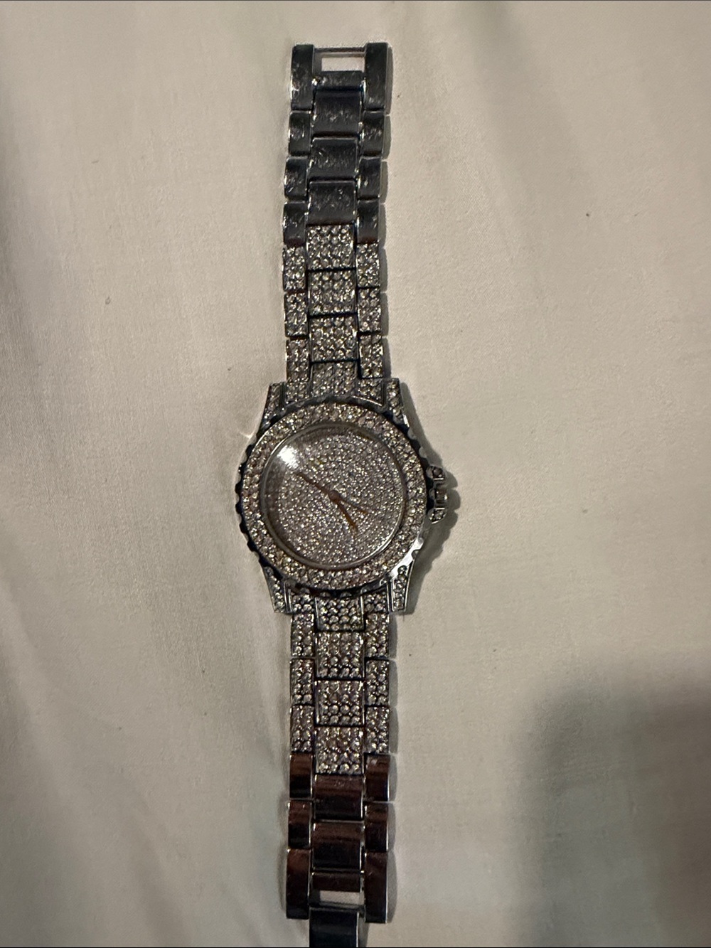 Silver Crystal Pave Wristwatch